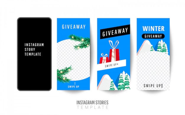 Download Instagram story template. christmas giveaway with gift boxes, christmas trees | Premium Vector
