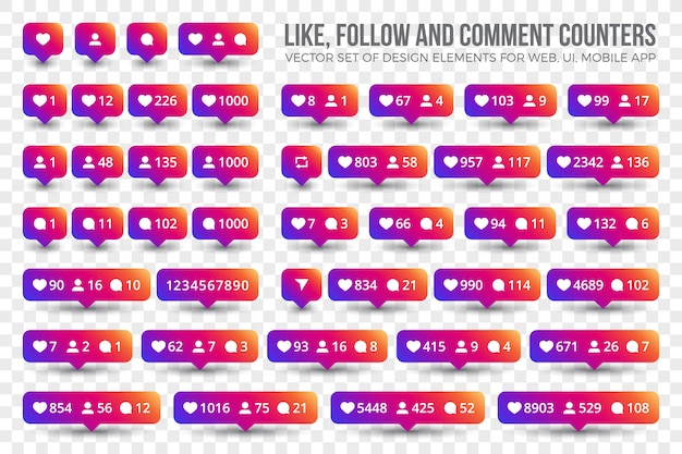 Набор иконок счетчика instagram Premium векторы
