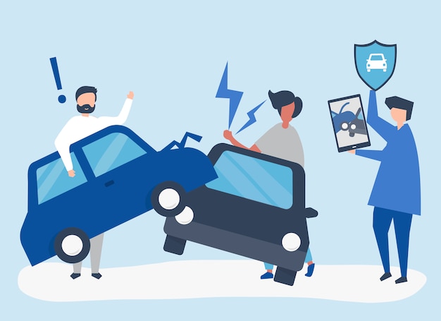 An insurance agent resolving a car accident Free Vector
