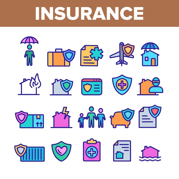 Premium Vector Insurance Elements Icons Set