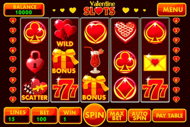 Premium Vector Interface Slot Machine Style St Valentine In Red Colored Complete Menu Of Graphical User Interface And Full Set Of Buttons And Icons For Classic Casino Games Creation