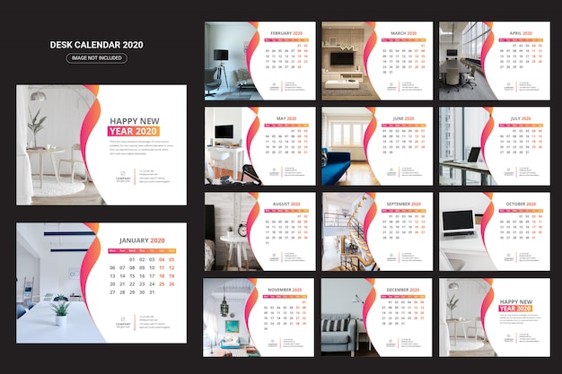 Interior desk calendar 2020 Premium Vector