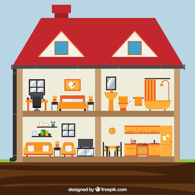 Free Vector | Interior of house with rooms in flat design