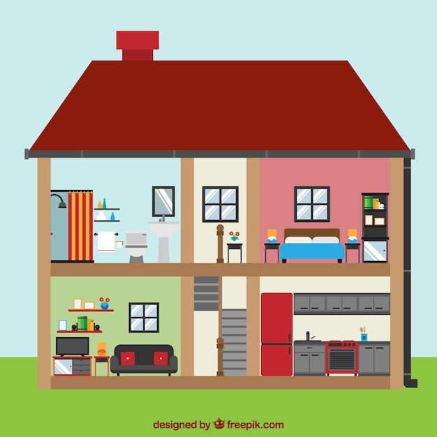 Free Vector | Interior view of house with rooms in flat design