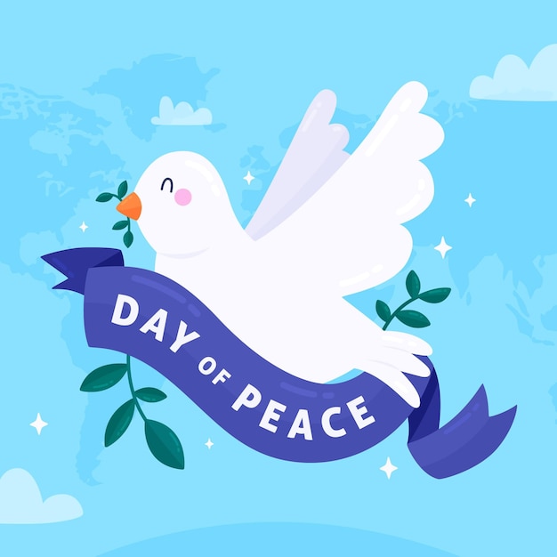 かわいい鳩との国際平和デー 無料のベクター