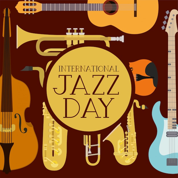 Premium Vector International jazz day poster with instruments