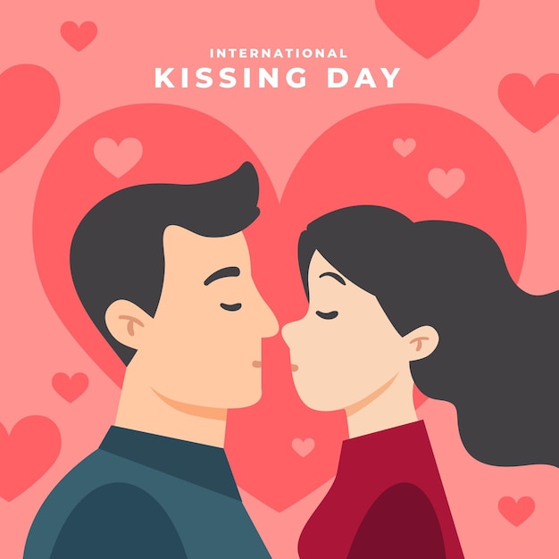 カップルのキスと国際キスの日のイラスト プレミアムベクター