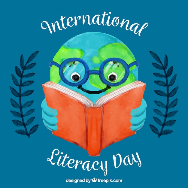 International literacy day background with world reading Vector Free