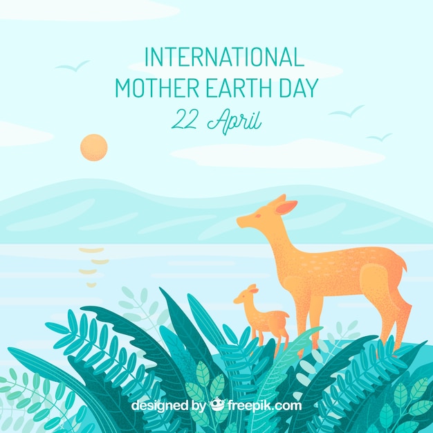 International mother earth day background with deers in the forest Free Vector International mother earth day background with deers in the forest Free Vector