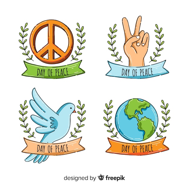 Free Vector | International peace day badge collection hand drawn style