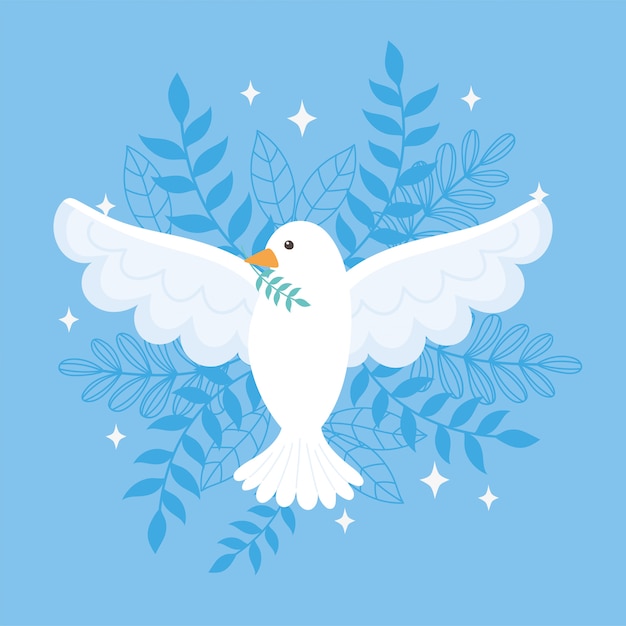 支店と国際平和の日鳩葉青いベクトルイラスト プレミアムベクター