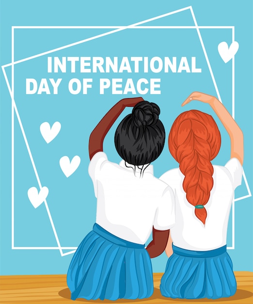 国際平和デー 2つの情熱的な10代の少女キャンペーンベクトルイラスト プレミアムベクター