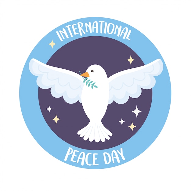 Международный день мира белый голубь держит ветку в летающей векторной ... Знак Мира Во Всем Мире