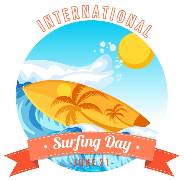 Premium Vector International surfing day banner with surfboard on