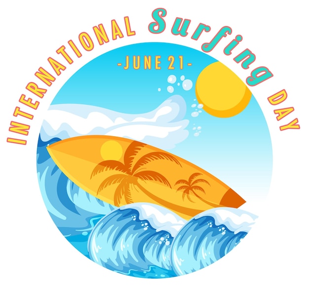 Premium Vector International surfing day banner with a surfboard in