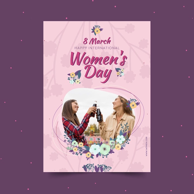 Free Vector International Women S Day Vertical Poster Template With Women And Flowers