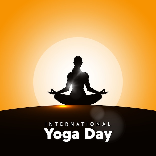 International yoga day vector illustration, sunrise background. yoga