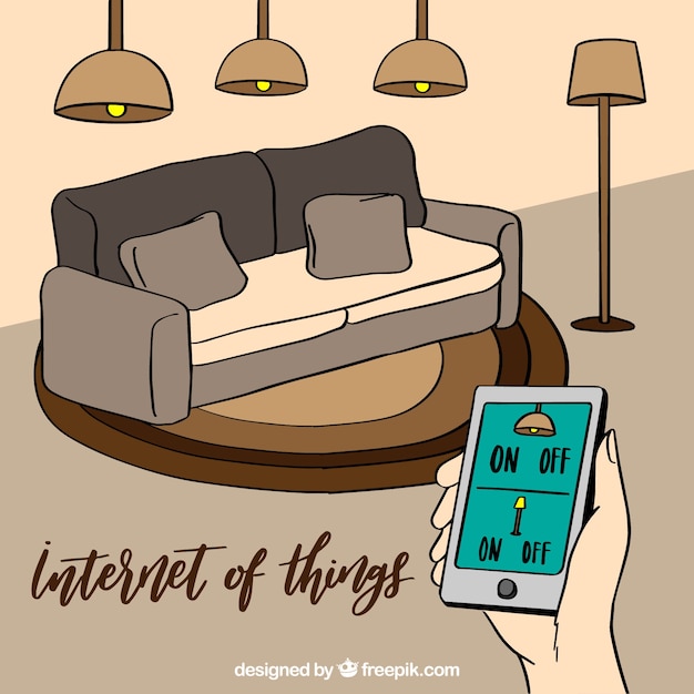 Internet background of things in the living room Free Vector