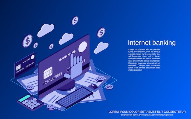 Premium Vector | Internet Banking Flat 3d Isometric Vector Concept ...