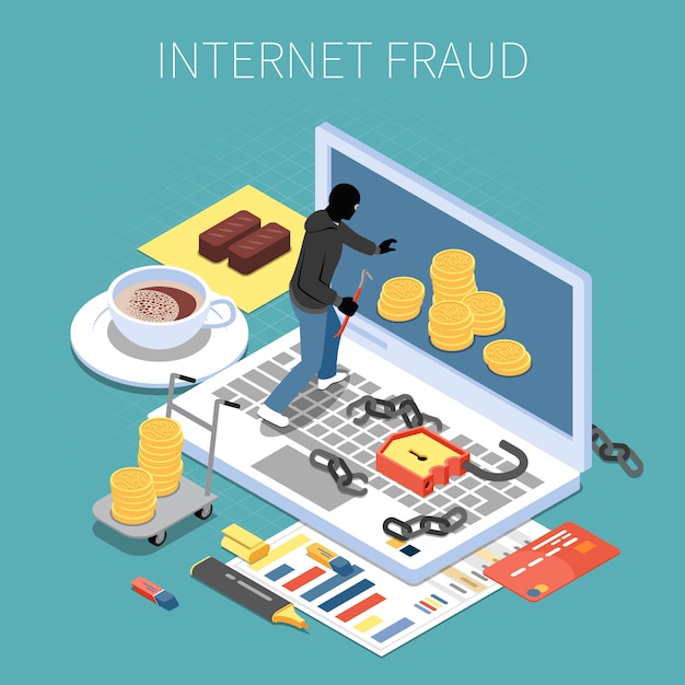 Free Vector Internet Fraud Isometric Composition Hacker With Money During Attack To Computer 9095