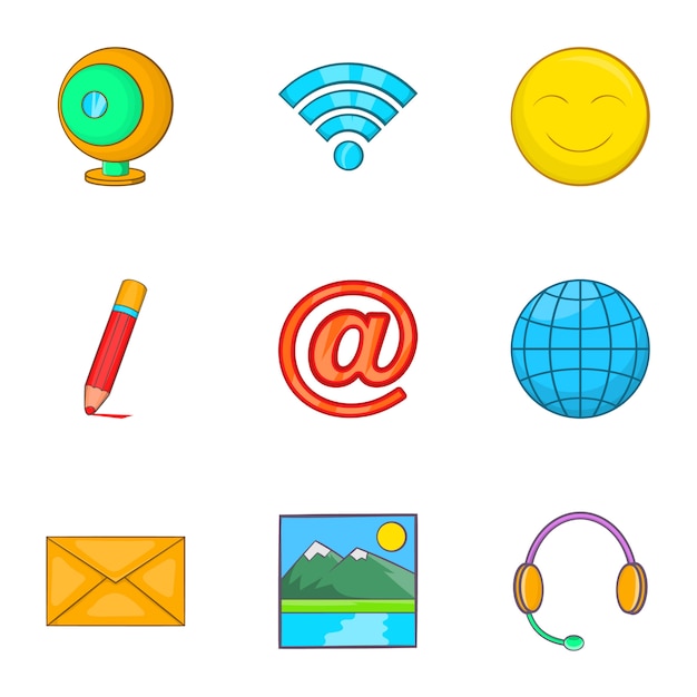 Premium Vector | Internet icons set, cartoon style