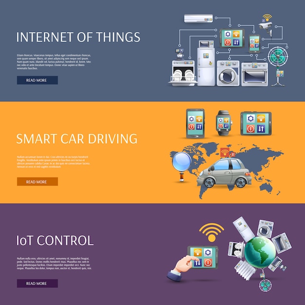 Internet of things flat banners set | Premium Vector