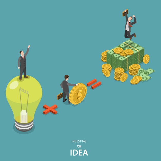 Investing into idea isometric flat vector concept. Premium Vector