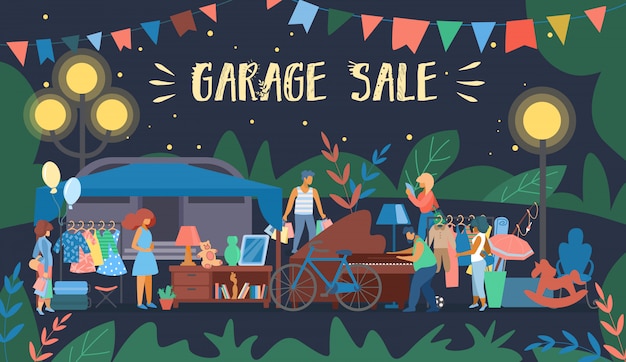 Invitation banner is written garage sale cartoon | Premium ...