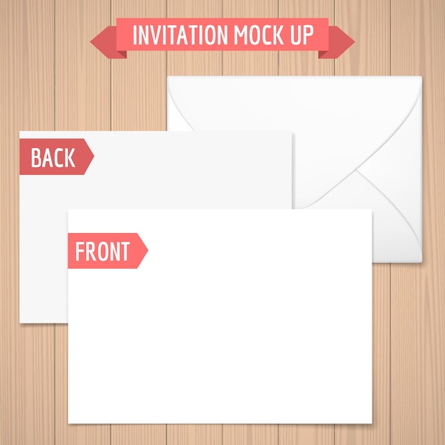 Download Invitation mock up. wooden background. front, back and envelope. | Premium Vector