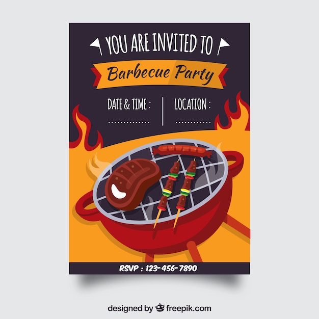 Invitation to the bbq party in flat
design