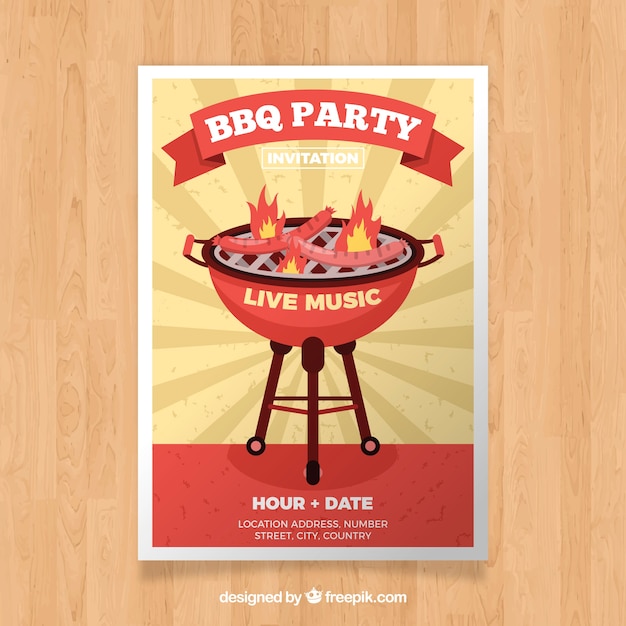 Invitation to the bbq party in flat
design