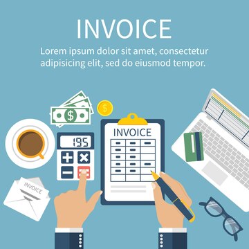 Premium Vector | Invoice man at table calculations on payment bills ...