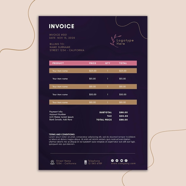 Free Vector Invoice Template For Beauty Salon