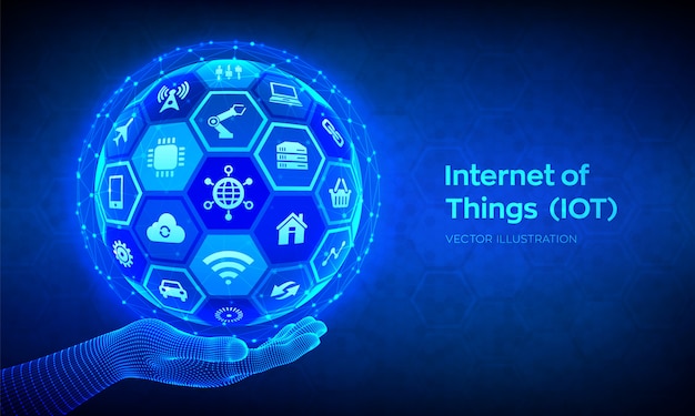 Iot. internet of things concept. abstract 3d sphere or globe with ...