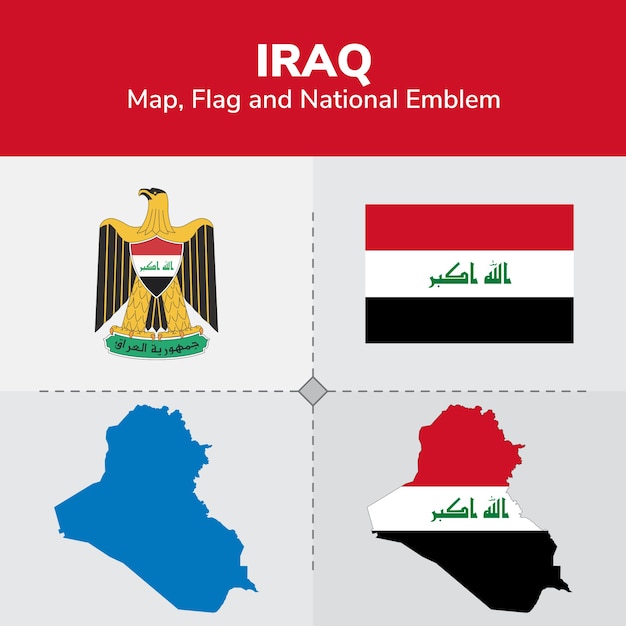 Download Iraq map, flag and national emblem Vector | Premium Download