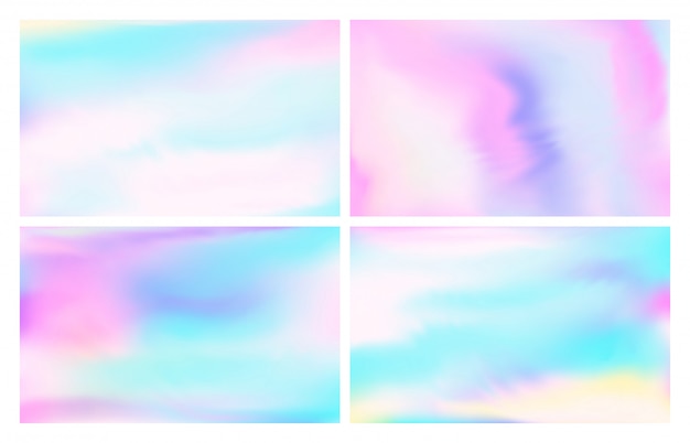 虹色のホログラフィックホイル ファンタジーパステルの空 虹色の虹のオパールと魔法のカラフルな壁紙イラスト背景 プレミアムベクター