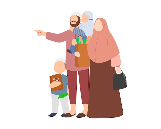 Islam family with father mother son and daughter Premium Vector