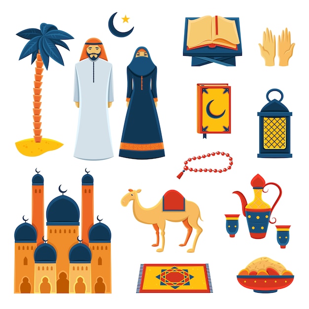 Download Islam religion flat icons set | Premium Vector