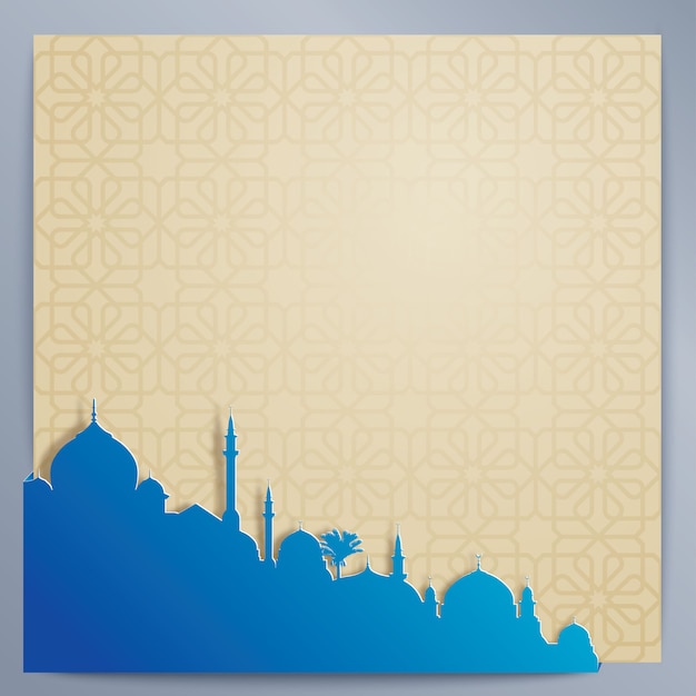 Islamic design background arabic pattern and silhouette mosque Premium Vector