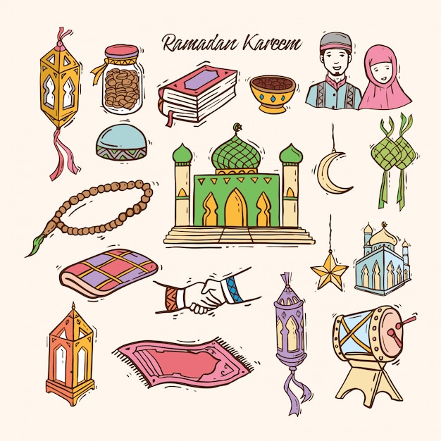 Premium Vector Islamic Doodle Art Set For Ramadan Kareem