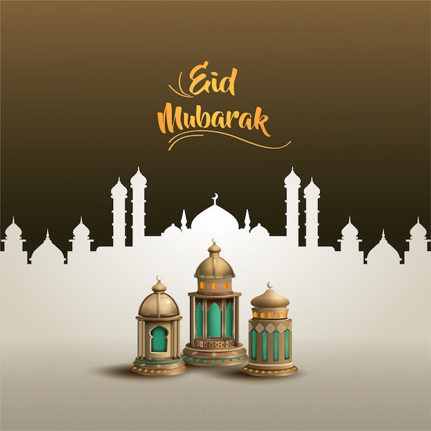 Premium Vector | Islamic greeting eid mubarak card design template with