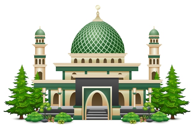 Islamic Mosque Building With Green Plant Premium Vector 3179