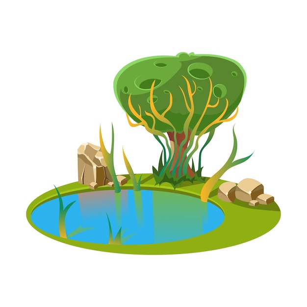 Premium Vector | Island with a lake and tree. cartoon vector illustration