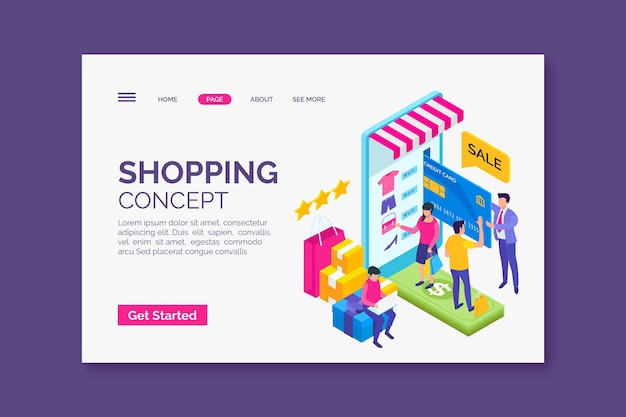 Free Vector | Ismoetric shopping online landing page design