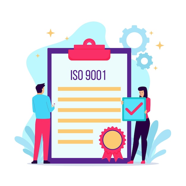 Iso certification illustration with notepad Free Vector