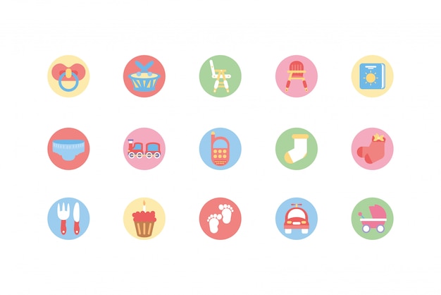 Premium Vector | Isolated baby objects and toys icon set