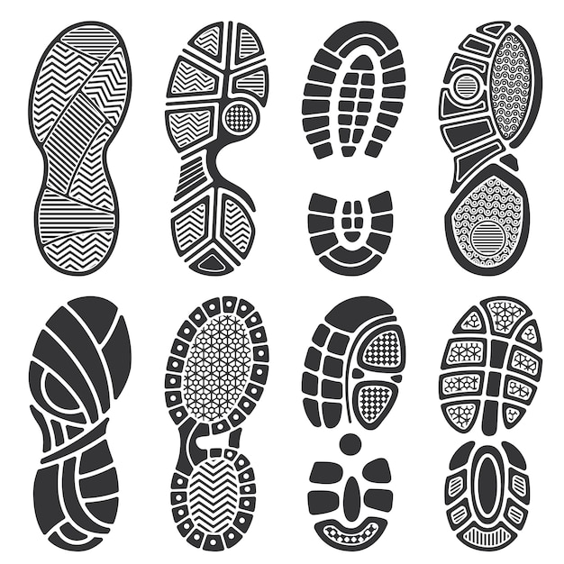 Premium Vector | Isolated footprint vector silhouettes. dirty shoes and