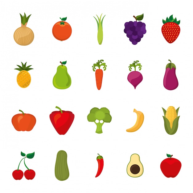 Free Vector | Isolated fruits and vegetables icon set