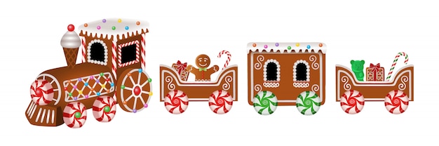 Premium Vector | Isolated gingerbread train with gingerbread man and ...