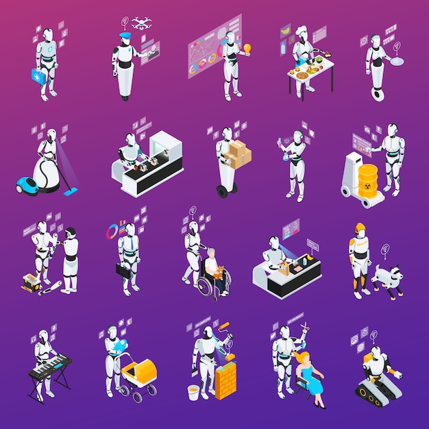 Download Isolated and isometric robot professions icon set police ...